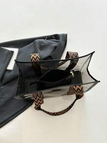 Beach Holiday Clear Handbag, Large Capacity Tote Bag With Shoulder Strap, Coin Purse - Black - View 10