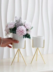 1pc Porcelain Flower Vase, Modern White Vase For Flower And Home Decor,Home Decor,Flower Vase,Centerpiece,Table Decor Room Decor Glass Vase - Gold - View 1