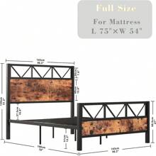 LIKIMIO Robust Industrial-Style Full Platform Bed - 51.2" Tall Headboard, Noise-Free, Easy Setup - 棕色 - 查看 7