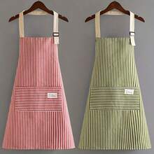 1pc, Linen Waterproof Apron, Red Green White Striped Apron, Kitchen Household Adult Apron, Breathable Fashion Waterproof Apron, Kitchen Supplies - Multicolor - View 8
