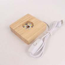 1 pieza Base de luz de madera tricolor con brillo ajustable, base de lámpara LED de madera maciza redonda/cuadrada para decoración DIY, luz nocturna - Caqui - Ver 12