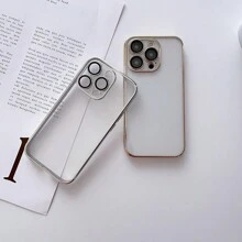 1pc Electroplated Edge TPU Phone Case With Camera Lens Protector, Shockproof Protective Cover Compatible With Apple 15 Pro Max, 14, 13, 12, 11, Full Body Waterproof Anti-Fall Scratch Resistant