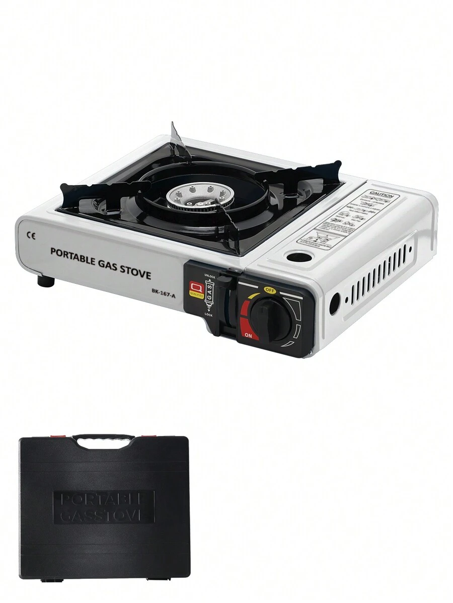 White Portable Outdoor Camping Stove, Integrated Butane Burner And Mini Pot - White - View 1