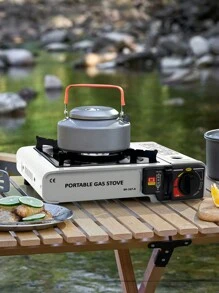 White Portable Outdoor Camping Stove, Integrated Butane Burner And Mini Pot - White - View 4