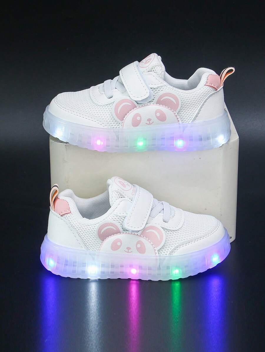 1双春秋款白色和粉色婴儿鞋，1双LED发光小白鞋，1双幼儿运动鞋，1双女童软底帆布鞋，1双婴儿网眼透气软鞋，1双幼儿户外鞋带鞋垫13-18.3cm，时尚百搭童鞋