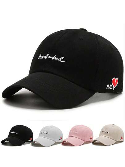Street Cap Embroidered Heart Baseball Cap Versatile Cap, Athleisure Bent Brim Top Hat Caps For Men Caps Women Original Men's Caps Women's Summer Czech Cap Perez Golf Cap Snap Back Male Hat