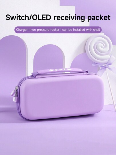 1pc Carrying Case With Handle, Compatible With Switch OLED/Switch NS Extended Battery Console, Protective Hard Shell Case With Built-In Stand, Stores 10 Game Cards, Portable And Durable, Anti-Drop And Pressure-Resistant Game Card Cartridge Box Controller Bag Accessory