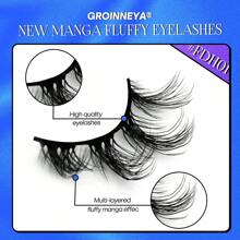 GROINNEYA 10 cặp Manga Mi Faux Mink Lông mi giả Lông mi Anime Lông mi mềm mại tự nhiên Cosplay Lông mi dày mở rộng Công cụ trang điểm (FDH01) - màu đen - Xem 5