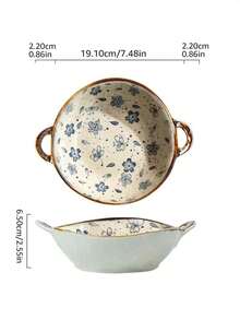 1個藍色陶瓷雙耳湯碗，復古的日式藍花瓷碗，適用於餐廳、廚房和家居使用 - 彩色 - 查看 2