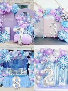144pcs Silver Frozen Themed Balloon Arch & Garland Set, Including Snowflake Foil Balloon, Metallic Purple & Blue, And Printed Blue Balloon With Snowflake Shapes, Perfect For Princess Birthday Party, Frozen Theme, Decoration, Christmas