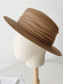 1頂女性扁平頂草帽，海灘度假遮陽帽，適合戶外旅行