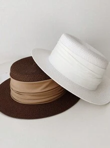 1頂女性扁平頂草帽，海灘度假遮陽帽，適合戶外旅行
