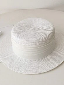 1頂女性扁平頂草帽，海灘度假遮陽帽，適合戶外旅行