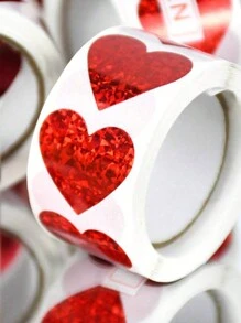 500张/卷闪光心形贴纸红色爱心剪贴簿贴纸适用于情人节婚礼礼盒包装饰生日母亲节妇女节白色情人节礼物 - 紅色 - 查看 8