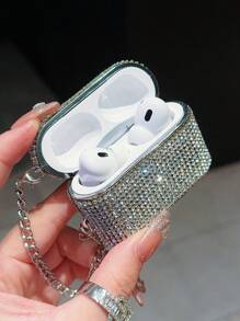Luxury Beautiful Wireless Bluetooth AirPods 2/Pro/3 Case Cover With Diamond Hook And Flash Drill Protective Shell - Silver - View 2