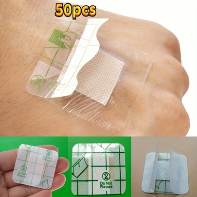 50 قطعة/عبوة ضمادات جرح مقاومة للماء ضمن طقم الإسعافات الأولية، شريط طبي شفاف معقم لرعاية الجروح، ضمادات لحماية الإسعافات الأولية، شحن مجاني، مصنوعة من مادة البولي إيثيلين، رياضات الصيف الأمريكية، تنكر، هالوين