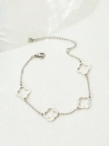 1pc Fashionable Hollow Flower Metal Summer Bracelet With Geometric Clover Pendant Necklace, Beach Party Valentines,Mom,Mother,Mother's Day,Gift