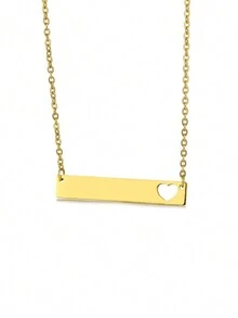 Collar personalizado con colgante de barra vacía con forma de corazón. Collar de placa con nombre personalizado de acero inoxidable con letra grabada, regalo de joyería para el Día de San Valentín