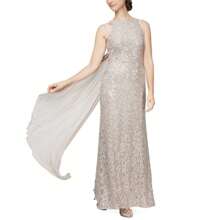 Alex Evenings Women's Sequin & Lace Drape Back Gown Beige Size 12 - Multicolor - View 4