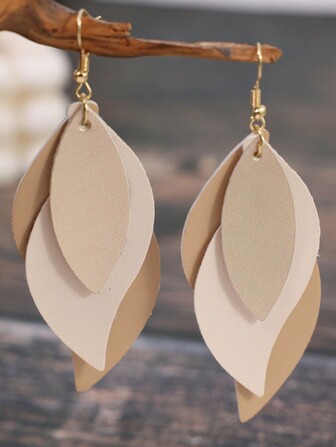 Elegantes Pendientes Ligeros en Capas con Diseño de Hojas en Forma de S para Comercio Internacional Vintage (1 Par)