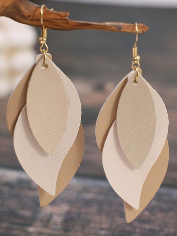 Cross-Border Vintage Simple S-Shaped Leaf Layered Light Leather Earrings (1 Pair)