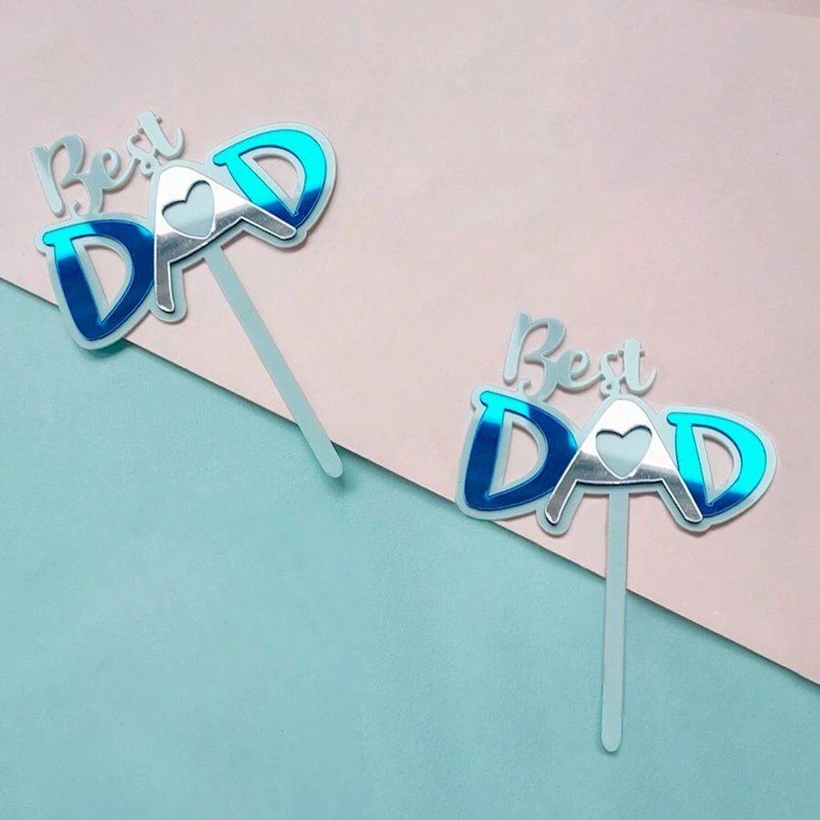 10 piezas Mejor Papá decorativo para pastel de fiesta de cumpleaños del Día del Padre. - Celeste - Ver 1