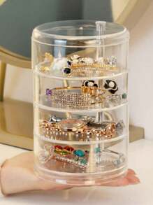 1pc Desktop Storage Box Multi-Layer Organizer With Function Of Jewelry Box, Dust And Moisture-Resistant For Home Use, 360° Rotating Rack Display, Transparent Desktop Container - Clear - View 5