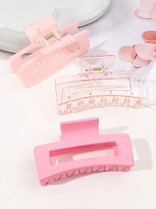 3pcs/Set Summer Matte Transparent Gradient Square Hair Claw Set In Pink Dragon Fruit Color, Medium Size For Girls Hairstyles,Pink Accessories Claw Clips Hair Clips Hair Jaw Clip Hair Clamps Hair Clutch Hair Catcher Clip