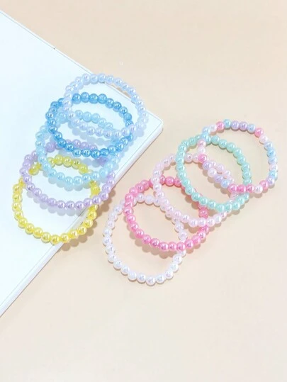 10入組女孩可愛多色珠子魅力手鍊套裝，適用於節日派對和生日禮物，女孩時尚配飾