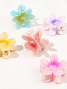 Set de 5 pinzas para el cabello con flores de cinco pétalos frescas y encantadoras, accesorios para el cabello con degradado de gelatina para coleta alta, para niñas, regalo del Día de San Valentín, clips de cabello, mordazas de cabello, ganchos de cabello