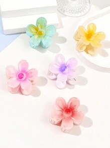 Set de 5 pinzas para el cabello con flores de cinco pétalos frescas y encantadoras, accesorios para el cabello con degradado de gelatina para coleta alta, para niñas, regalo del Día de San Valentín, clips de cabello, mordazas de cabello, ganchos de cabello