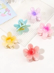 Set de 5 pinzas para el cabello con flores de cinco pétalos frescas y encantadoras, accesorios para el cabello con degradado de gelatina para coleta alta, para niñas, regalo del Día de San Valentín, clips de cabello, mordazas de cabello, ganchos de cabello