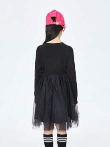Annil Girls' Knitted Dress Autumn/Winter Splicing Mesh Ladies' Skirt