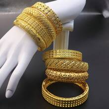 2 pezzi Braccialetti d'oro di Dubai per le donne Oro Braccialetti di Nozze per Spose di Dubai Braccialetti Africani Gioielli Arabi Braccialetti a Charm in Oro - Dorato - Visualizzare 10