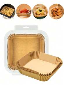 25/50/100 Sheet Air Fryers Lined With Plastic Shell Packaging, Non-Stick Baking Paper,6inch Or 8inch Compatible With Most Air Fryers - Square-natural Color - View 4