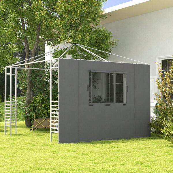 Outsunny Seitenteile für 2,95x2,95 m Pavillon Seitenwand mit Netzfenster Haken für Partyzelt Gartenpavillon Polyester Dunkelgrau 300 x 200 cm