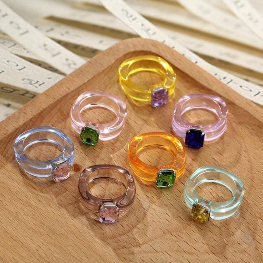 1pc Cute Macron Resin Ring Transparent Color Vintage Style Color Contrast Eye-Catching Decor For Party And Daily Work Study - Ring - View 1