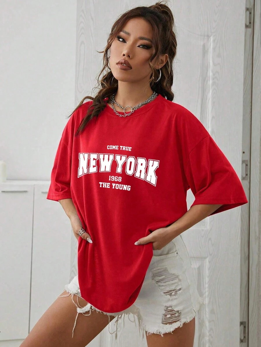 MURAMASA Letter Print Drop Shoulder T-Shirt