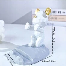 創意卡通可愛熊手機座檯面支架，懶人平板電腦支架適用於辦公室和家庭使用 - 白色 - 查看 3