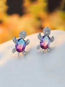 1 Pair Luxurious Sparkling Cubic Zirconia Turtle Stud Earrings For Women Birthday Party Christmas Jewelry Gift - Turtle - View 1