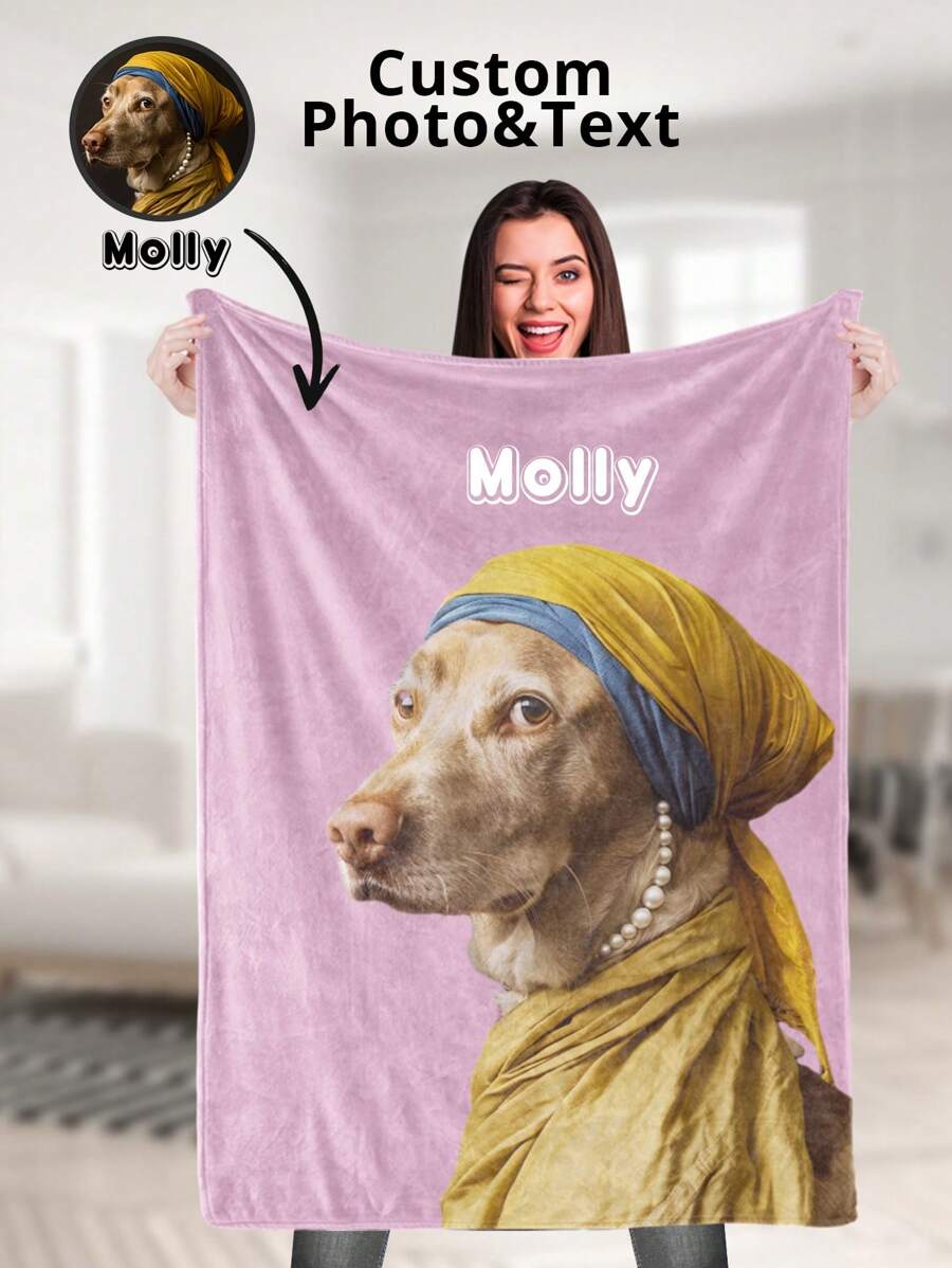 1 件定制狗狗肖像毛毯（带文字）、个性化狗狗照片毛毯、定制狗狗毛毯、个性化狗狗照片和名字毛毯、定制宠物照片毛毯、个性化宠物床上用品毛毯（带图片）、宠物爱好者礼物 - 照片+刻字 - 查看 1