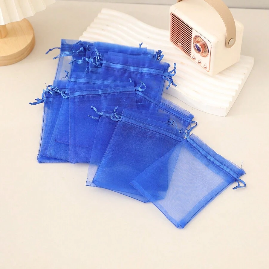 9*12cm Simple Blue Mesh Drawstring Bag Candy Chocolate Gift Packaging Bag For Birthday And Holiday Gifts - Royal Blue - View 1