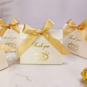 10個 新しいクリエイティブミニサンキューカード シンプルなクリエイティブブロンズ ギフトボックス包装 ウェディングギフト キャンディボックス ウェディングキャンディバッグ 誕生日パーティー コスメ包装ボックス、クリスマス