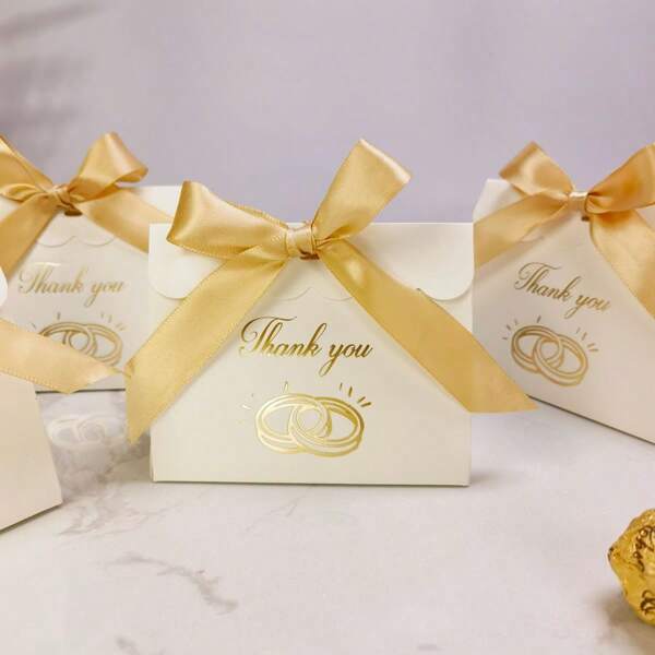 10pcs New Creative Mini Thank You Simple Creative Bronzing Gift Box Packaging Wedding Favours Candy Boxes Wedding Candy Bags Birthday Party Cosmetic Packaging Box,Christmas