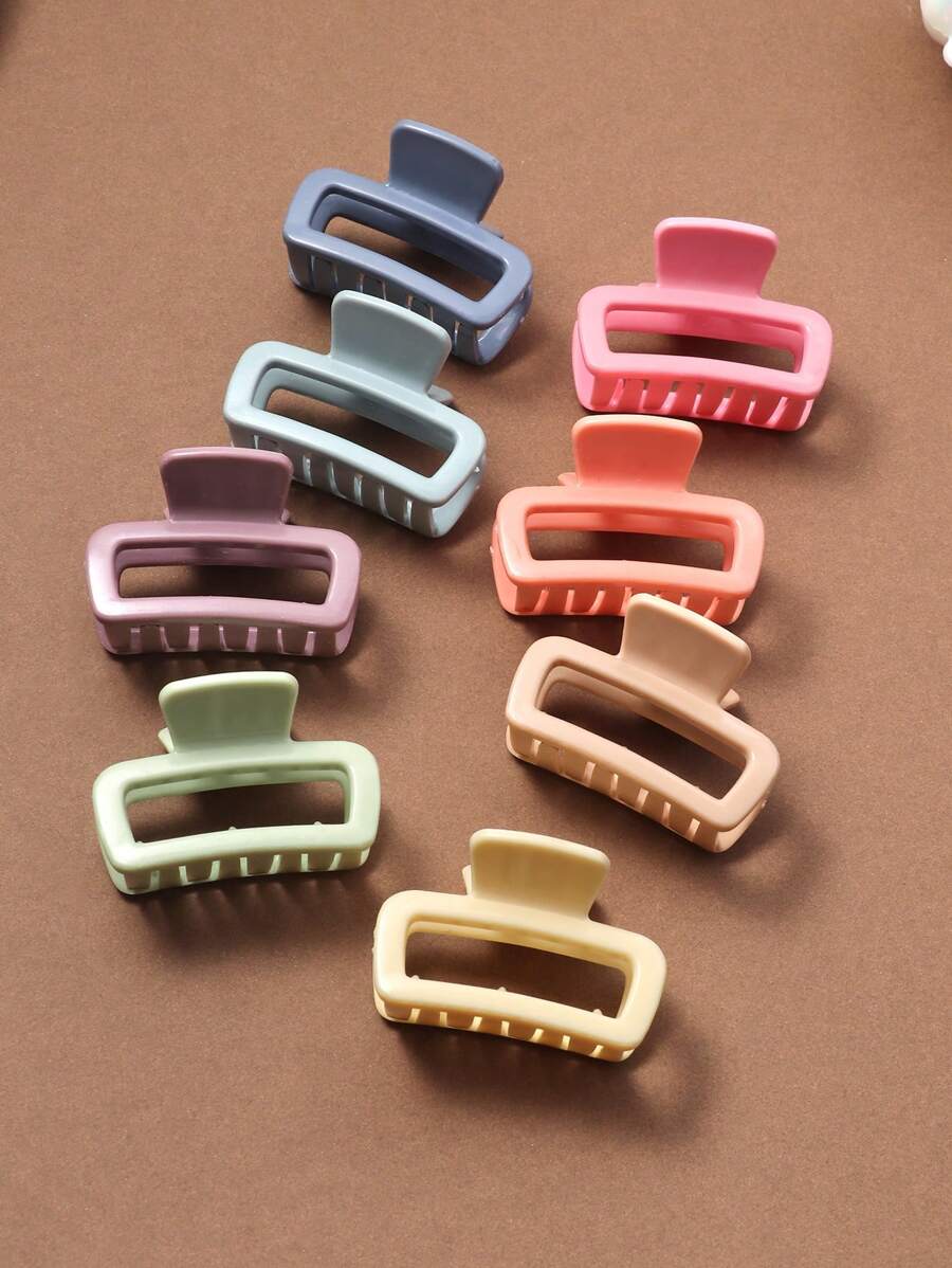 8pcs/Set Medium & Large Size Women's Square Claw Clips, Black & Brown Wavy Hair Clips, Casual Fashion Hair Accessories Fall Winter For Vacation Outfits Woman Summer Outfits - Multicolor - View 1