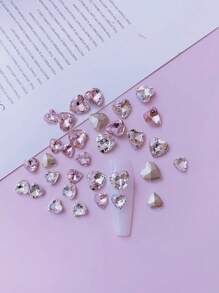1 Bag 20pcs Nail Decoration, Transparent, Pink, Heart-Shaped, Three-Dimensional Heart-Shaped Design Nail Art, Couples, Marriage, Dating, Dating Occasions, Europe, The United States, DIY Elements Are Popular In Japan And Korea, Size 6mm 8mm Nails Charms Nails Supplies Nail Gems