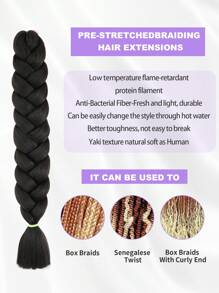40英寸预拉伸黑色合成纤维编织接发，单包，低温合成纤维钩编辫子，专业合成纤维钩编多色辫子，适合女性角色扮演，柔软Yaki纹理，可加热定型，165克/包，编织接发，适合圣诞节、新年、狂欢节、音乐节等场合。 - 黑色 - 查看 8