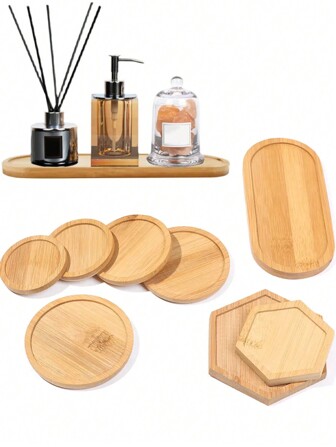 1PC Round Square Flower Pots Planter Bamboo Tray Wood Holder Home Decor Gardening Supply Anti-Fade Simple Elegant Design Best Gifts Birthday Plates Kitchen Accessories Kitchen Decor Table Trays Fruit Tray Tray Decor Graduation