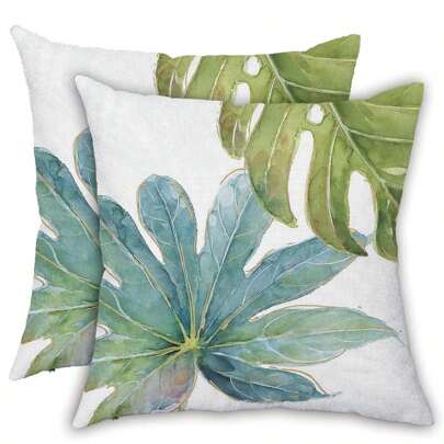 Set Of 2 Waterproof Pillow Olive Aportt Green Tropical Leaf Pillow Covers 18X18 Inch Monstera Palm Leaves Couch Pillow Cases Botanical Plant Summer Throw Pillows Home Decor For Living Room Bedroom Bed Cushion Outdoor