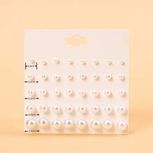 20pairs New White Pearl Ball Stud Earrings Set - White - View 4